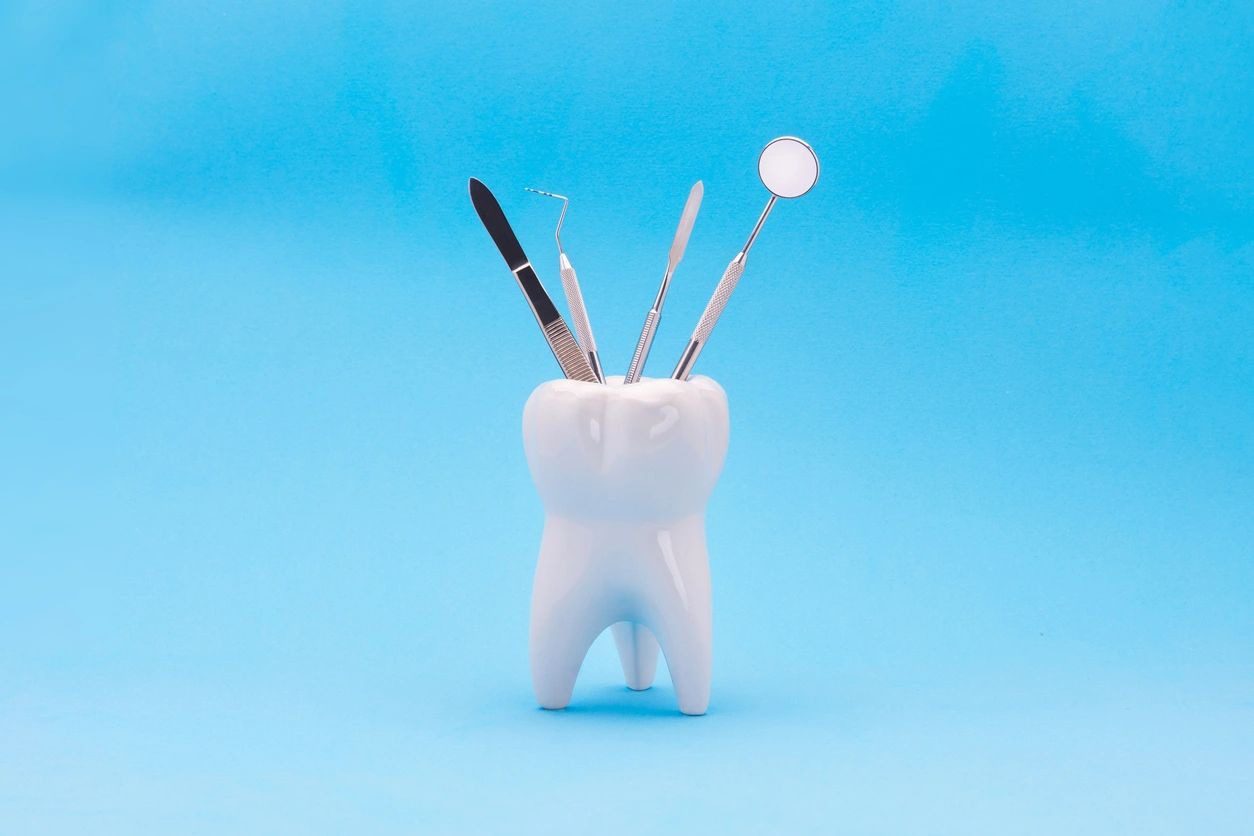 Tooth Model in the Form of a Stand With Dental Instruments Inside